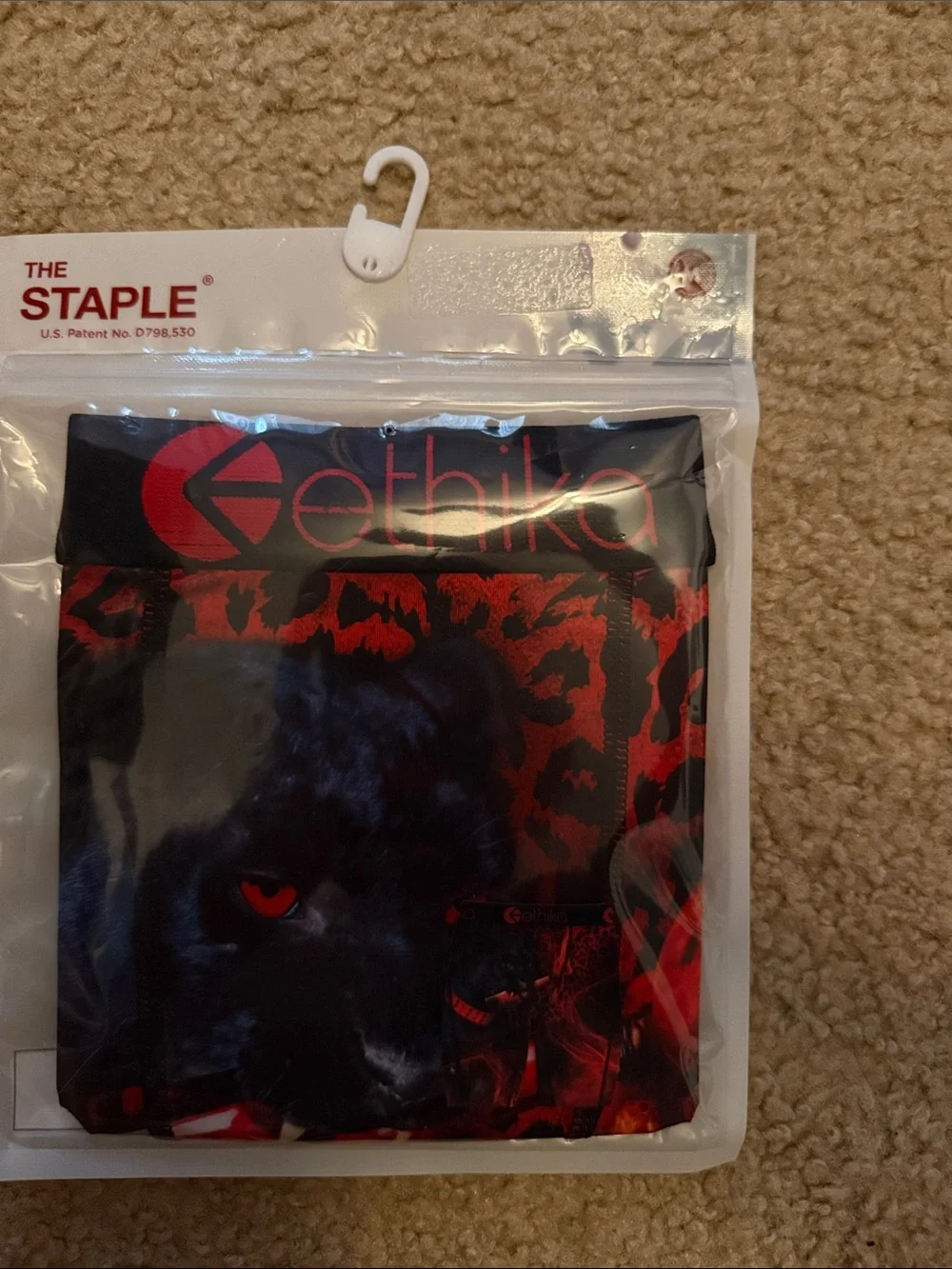ethika Black & Red Graphic Boxer Briefs with Panther Motif
